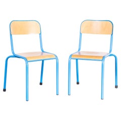 1970 French Mullca Chunky Stacking Blue Dining Chairs - Pair
