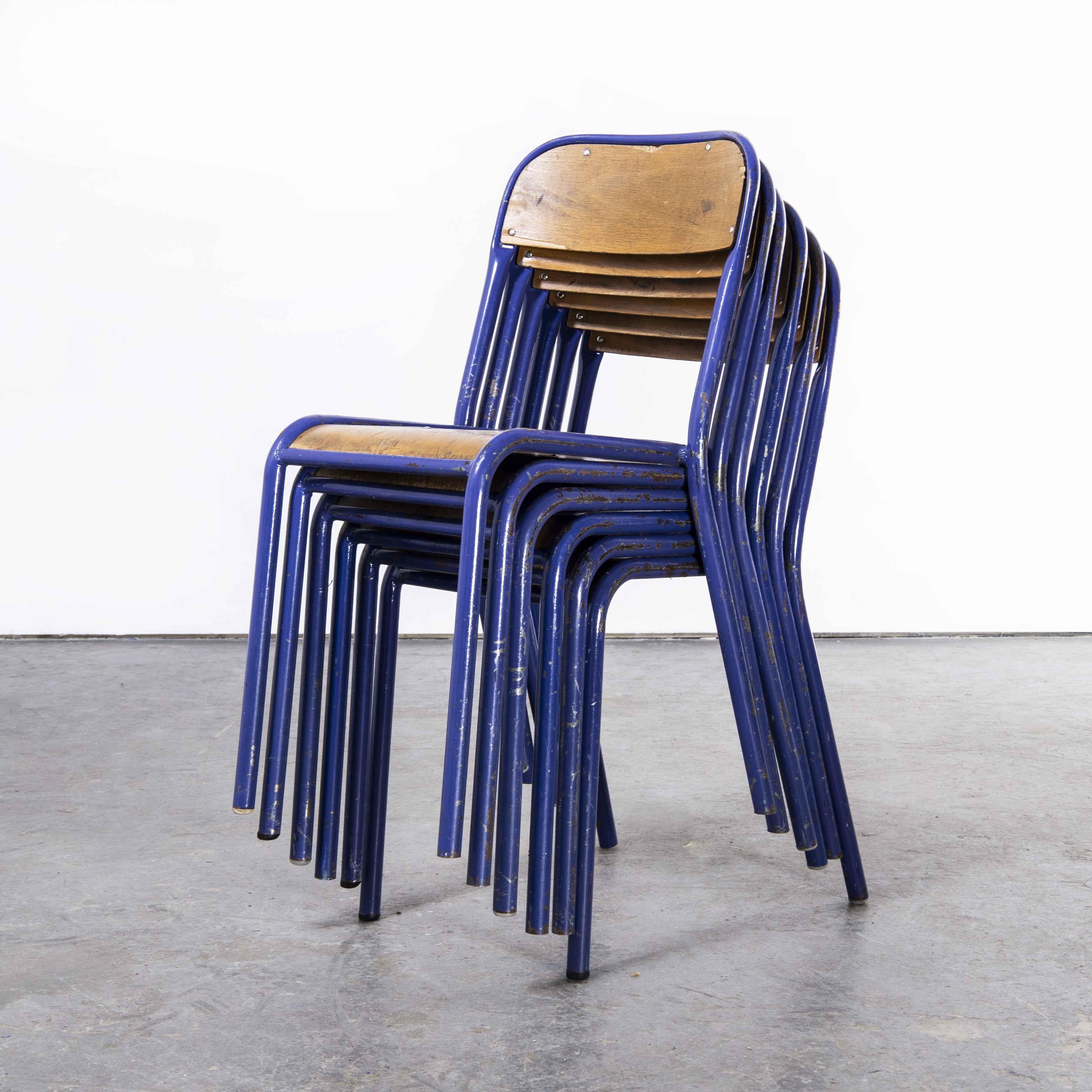 1970's French Mullca Stacking Chair, Deep Blue, Set of Six 3