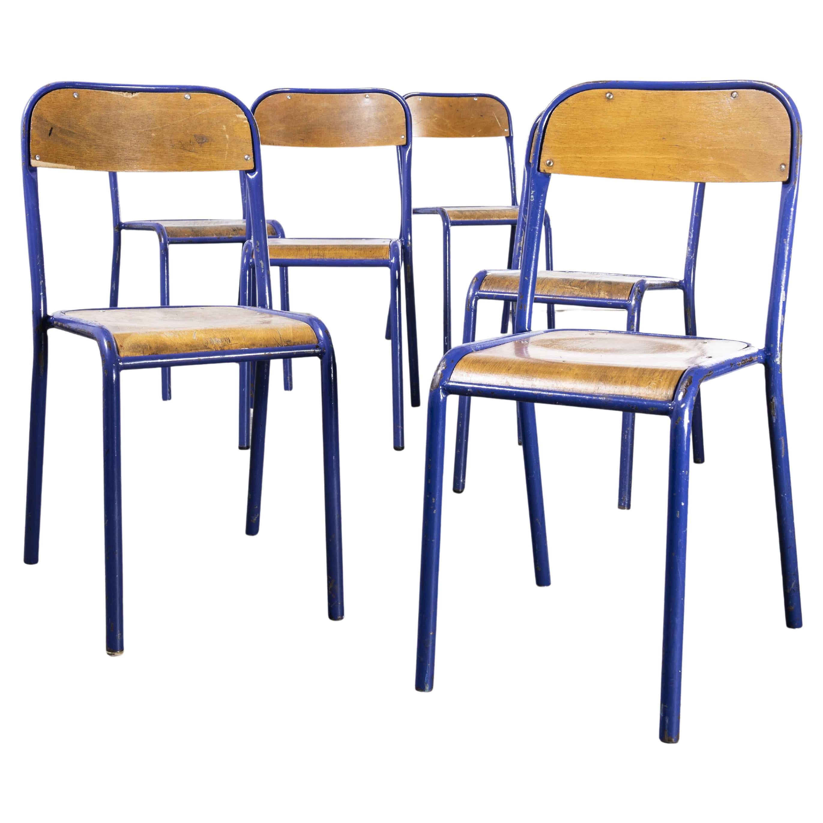 1970's French Mullca Stacking Chair, Deep Blue, Set of Six