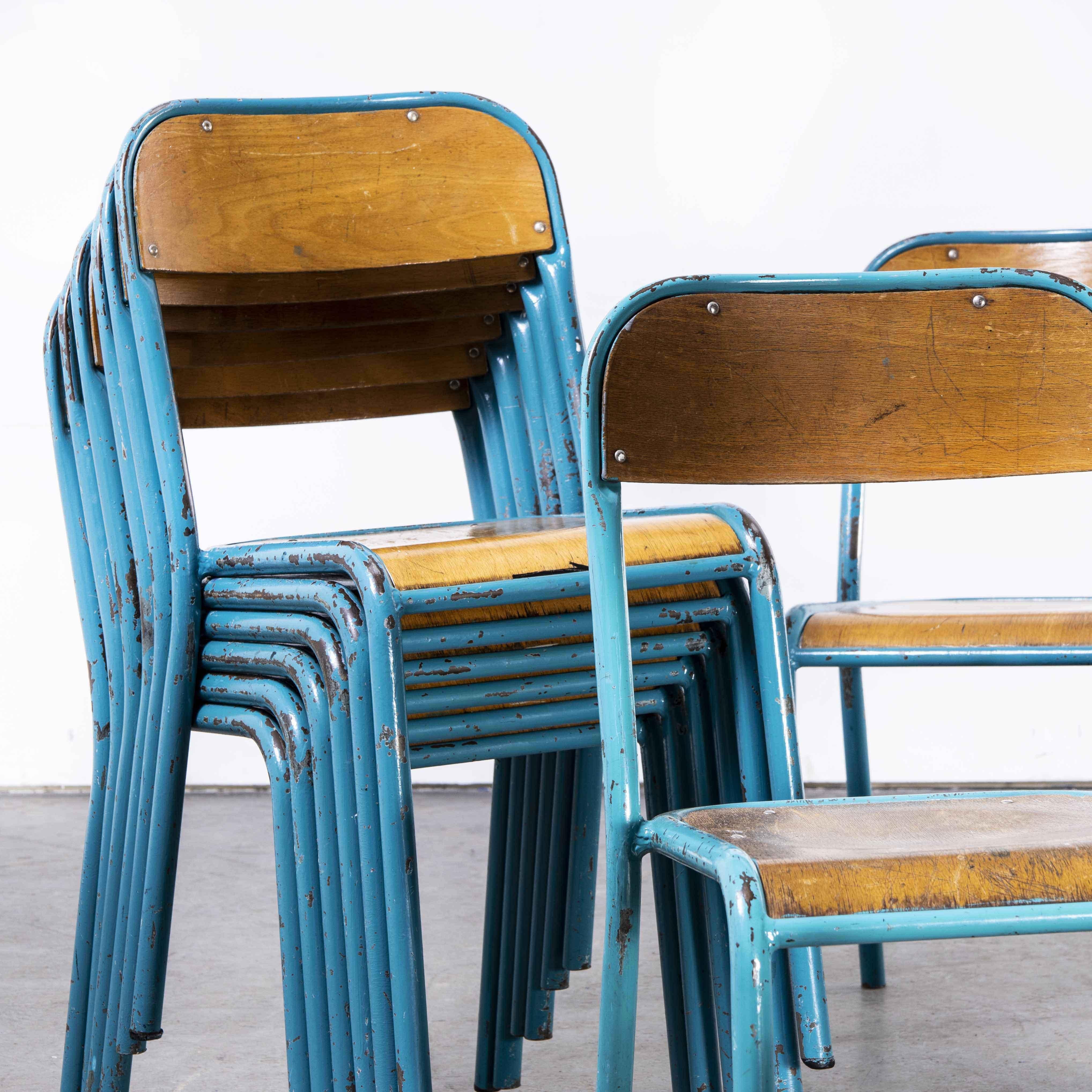 1970's French Mullca Stacking Chair, Light Blue 2, Set of Twenty In Good Condition In Hook, Hampshire