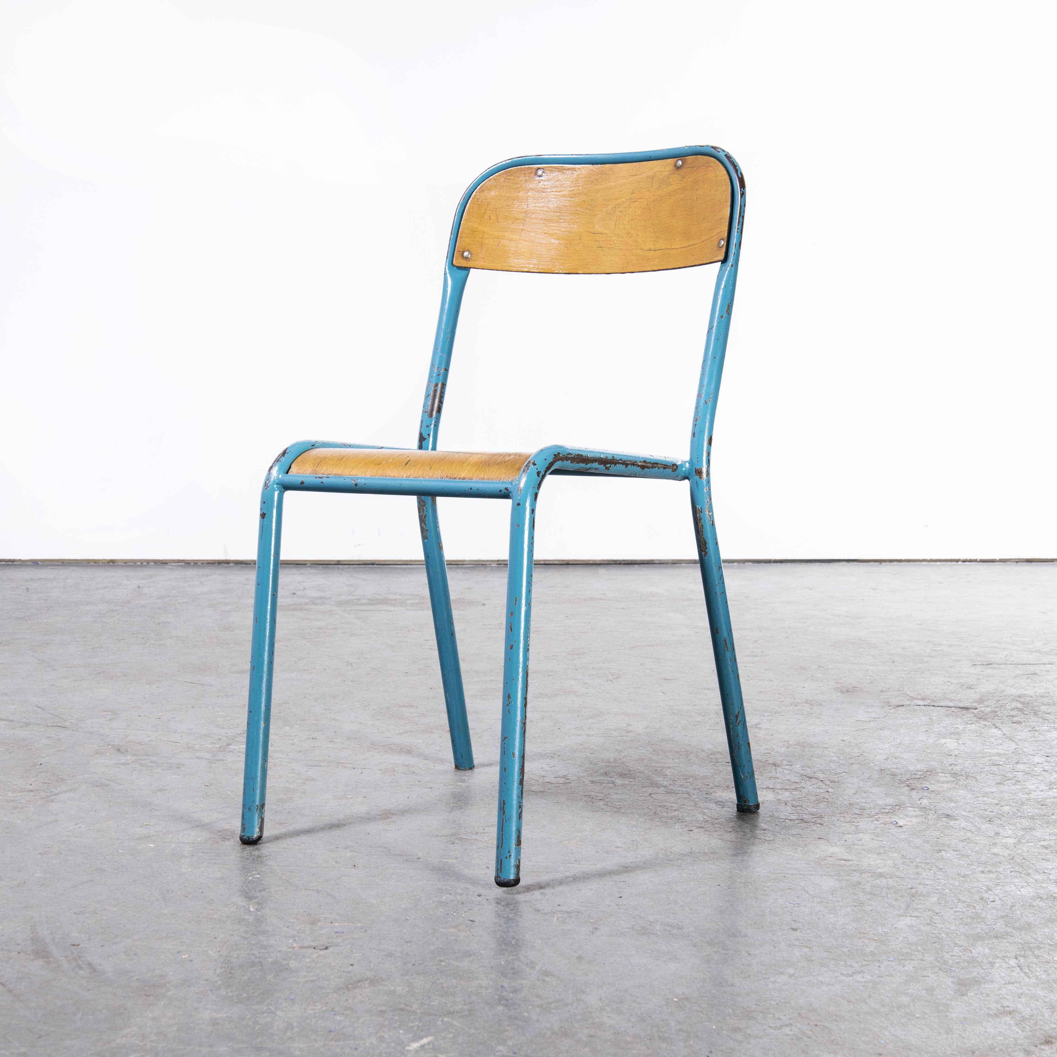 Birch 1970's French Mullca Stacking Chair, Light Blue 2, Set of Twenty