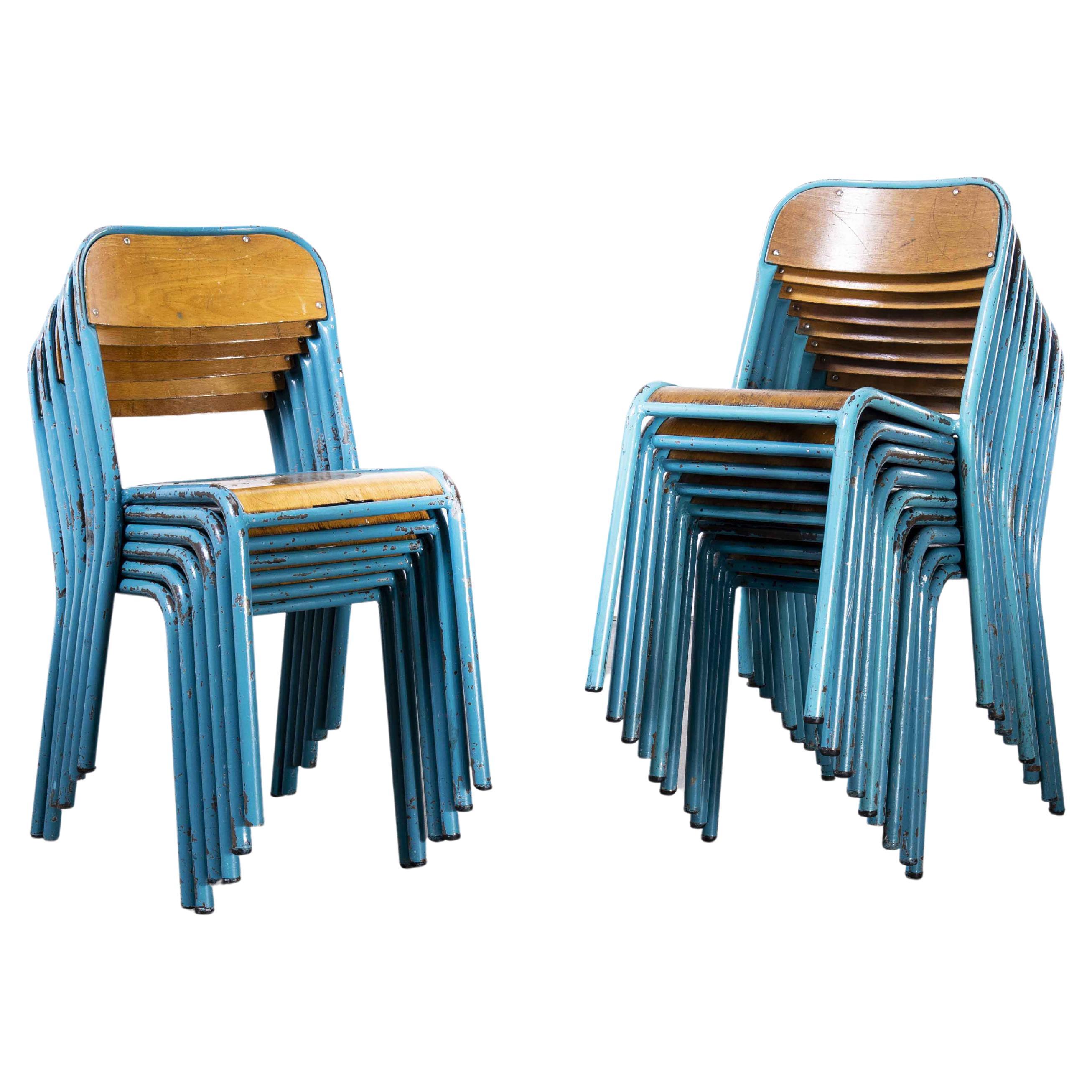 1970's French Mullca Stacking Chair, Light Blue 2, Set of Twenty