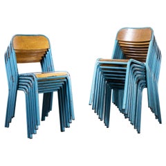 1970's French Mullca Stacking Chair, Light Blue 2, Set of Twenty