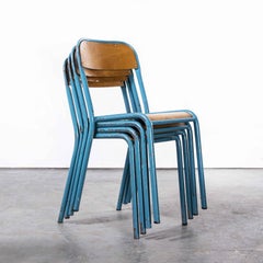 Chaise empilable Mullca française des années 1970, bleu clair 3, ensemble de quatre pièces