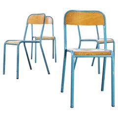 1970's French Mullca Stacking Chair, Light Blue 3, Set of Four