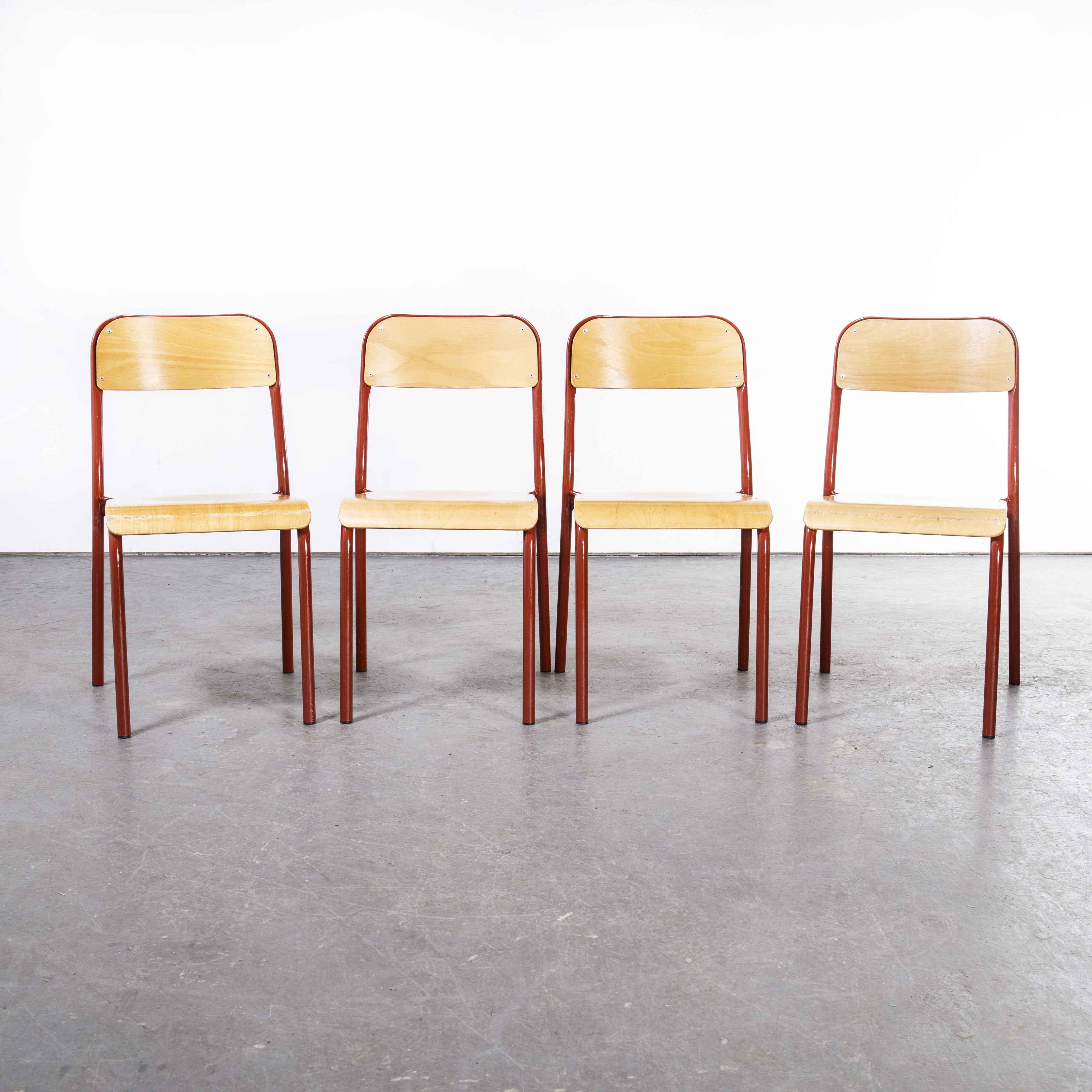 1970's French Mullca Stacking Chair, Red 2, Set of Four 1