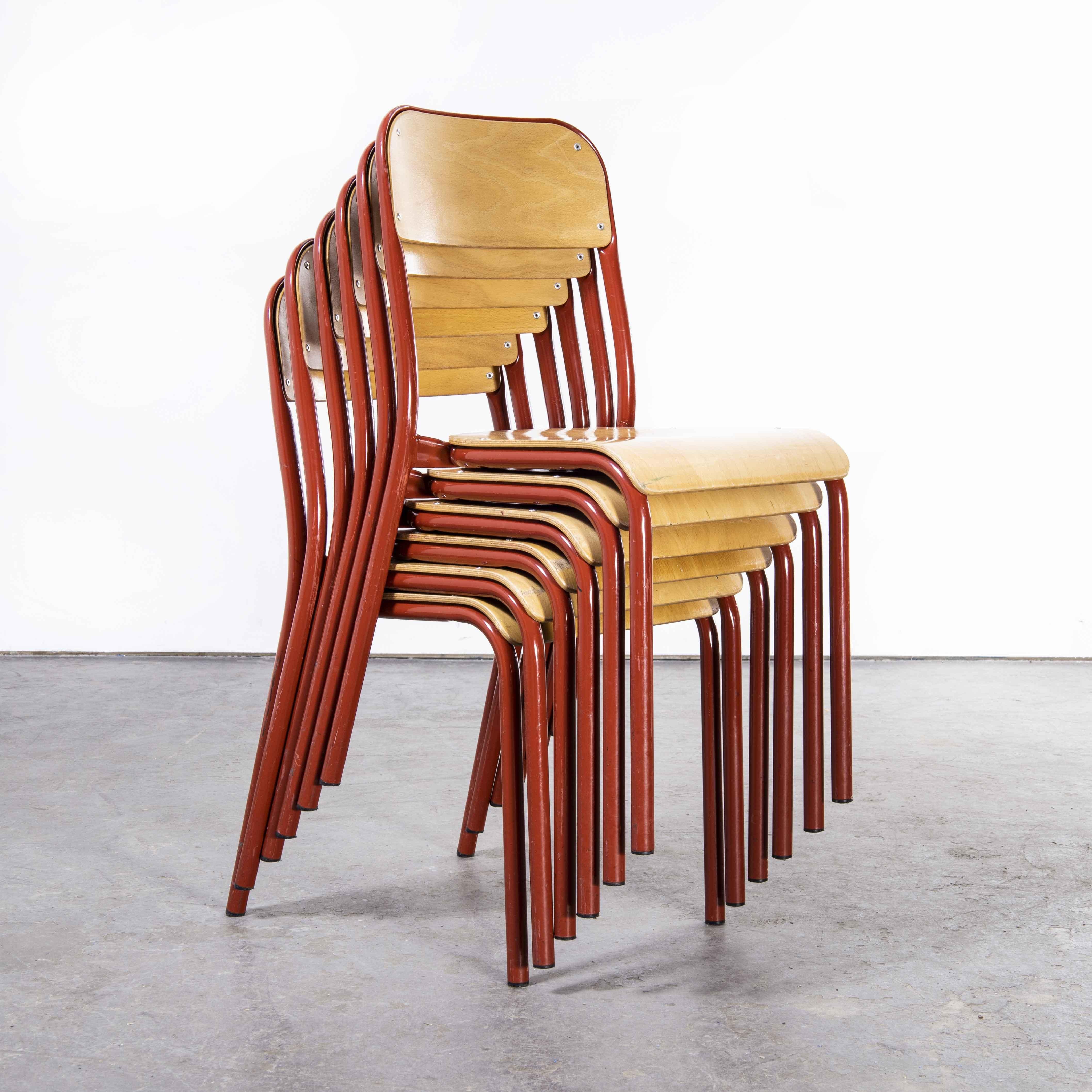 1970's French Mullca Stacking Chair, Red 2, Set of Six 2