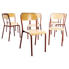 1970's French Mullca Stacking Chair, Red, Set of Eight