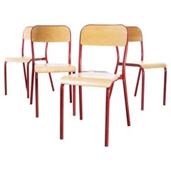 1970's French Mullca Stacking Chair, Red, Set of Four