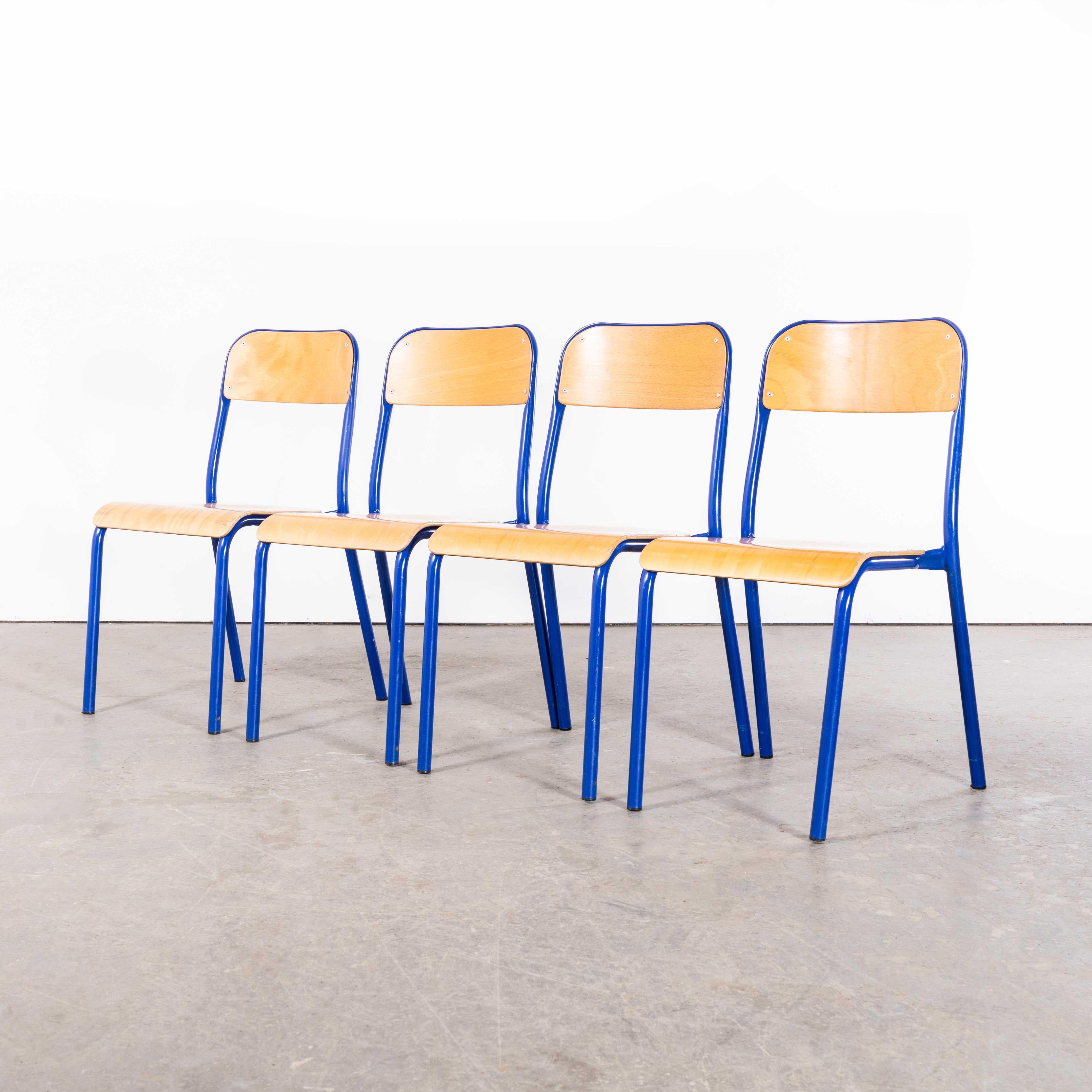 1970's French Mullca Stacking D Back Dining Chair - Blue - Set Of Four For Sale 2
