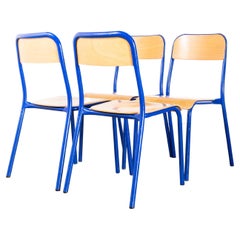 Retro 1970's French Mullca Stacking D Back Dining Chair - Blue - Set Of Four