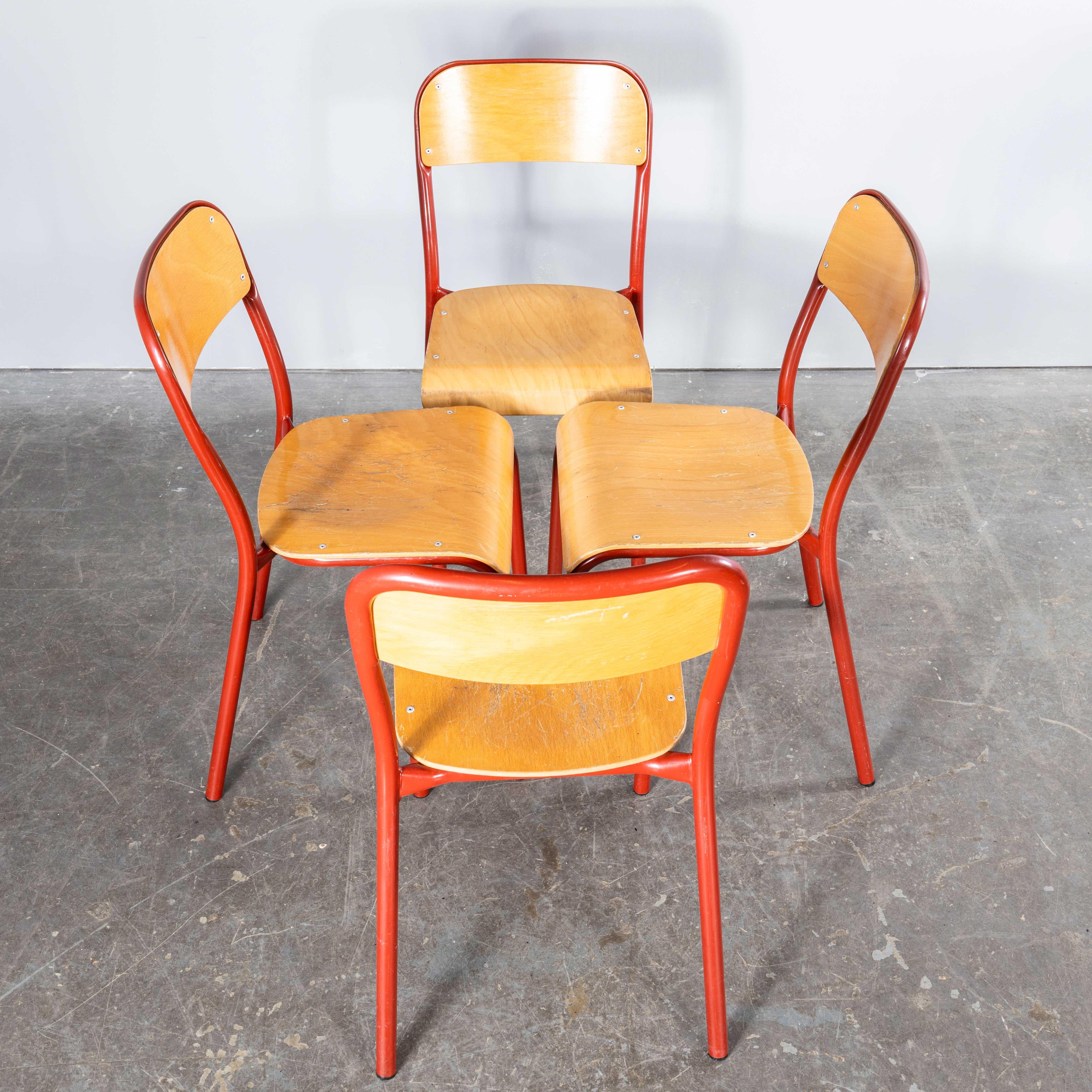 1970’s French Mullca Stacking D Back Dining Chair – Red – Small Batch Available In Good Condition For Sale In Hook, Hampshire