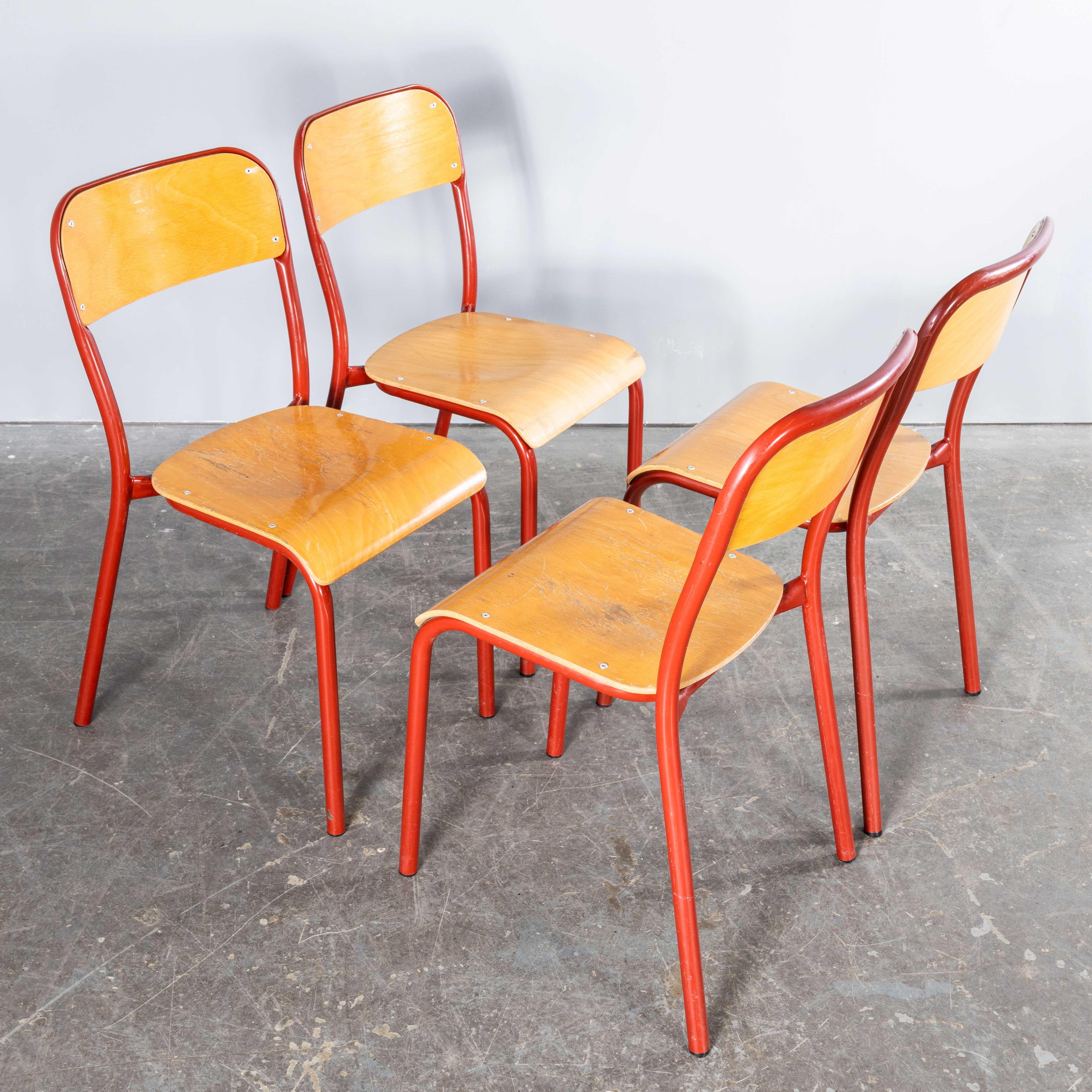 Steel 1970’s French Mullca Stacking D Back Dining Chair – Red – Small Batch Available For Sale