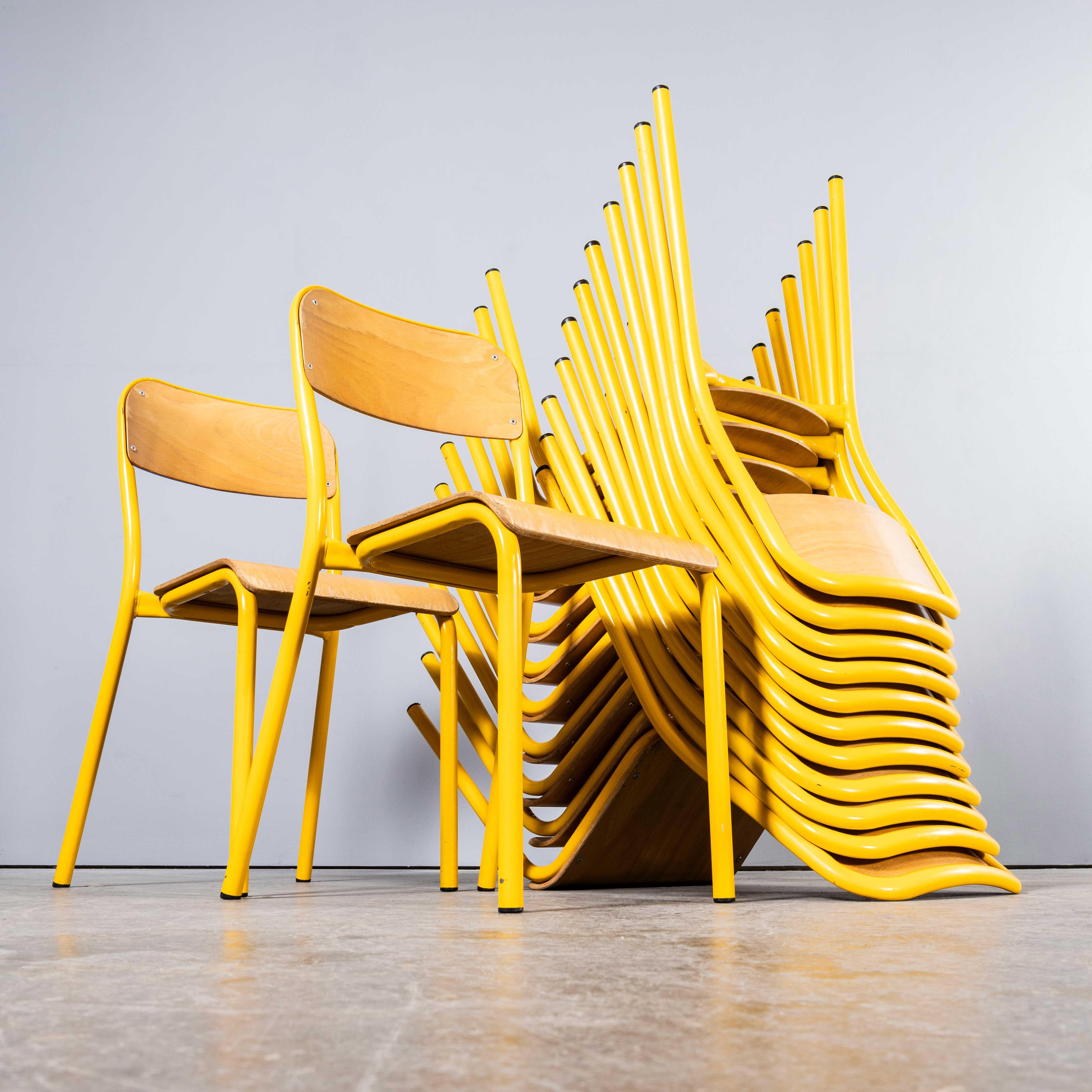 1970's French Mullca Stacking D Back Dining Chair - Yellow - Good Quantities Ava 8