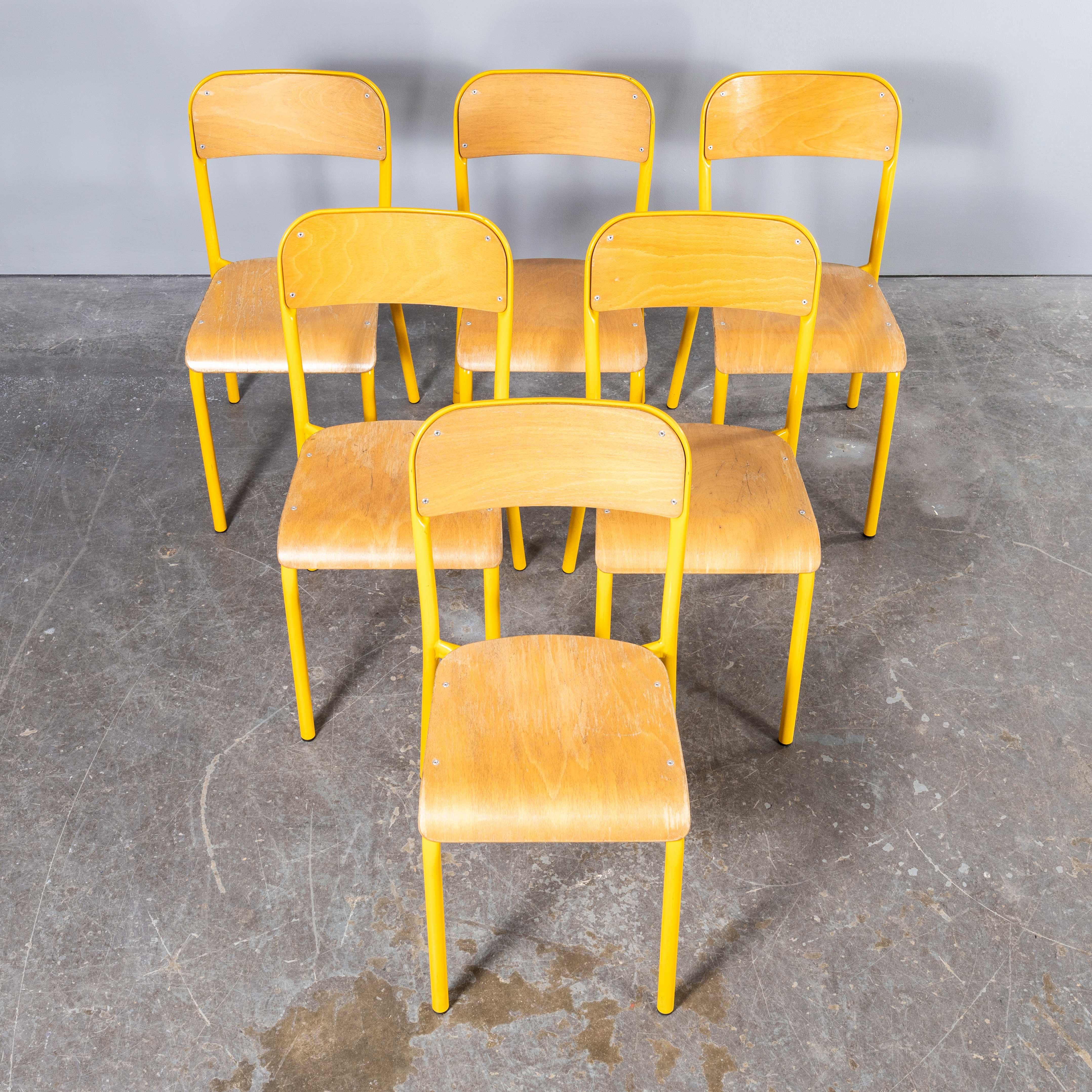 Metal 1970's French Mullca Stacking D Back Dining Chair - Yellow - Good Quantities Ava For Sale