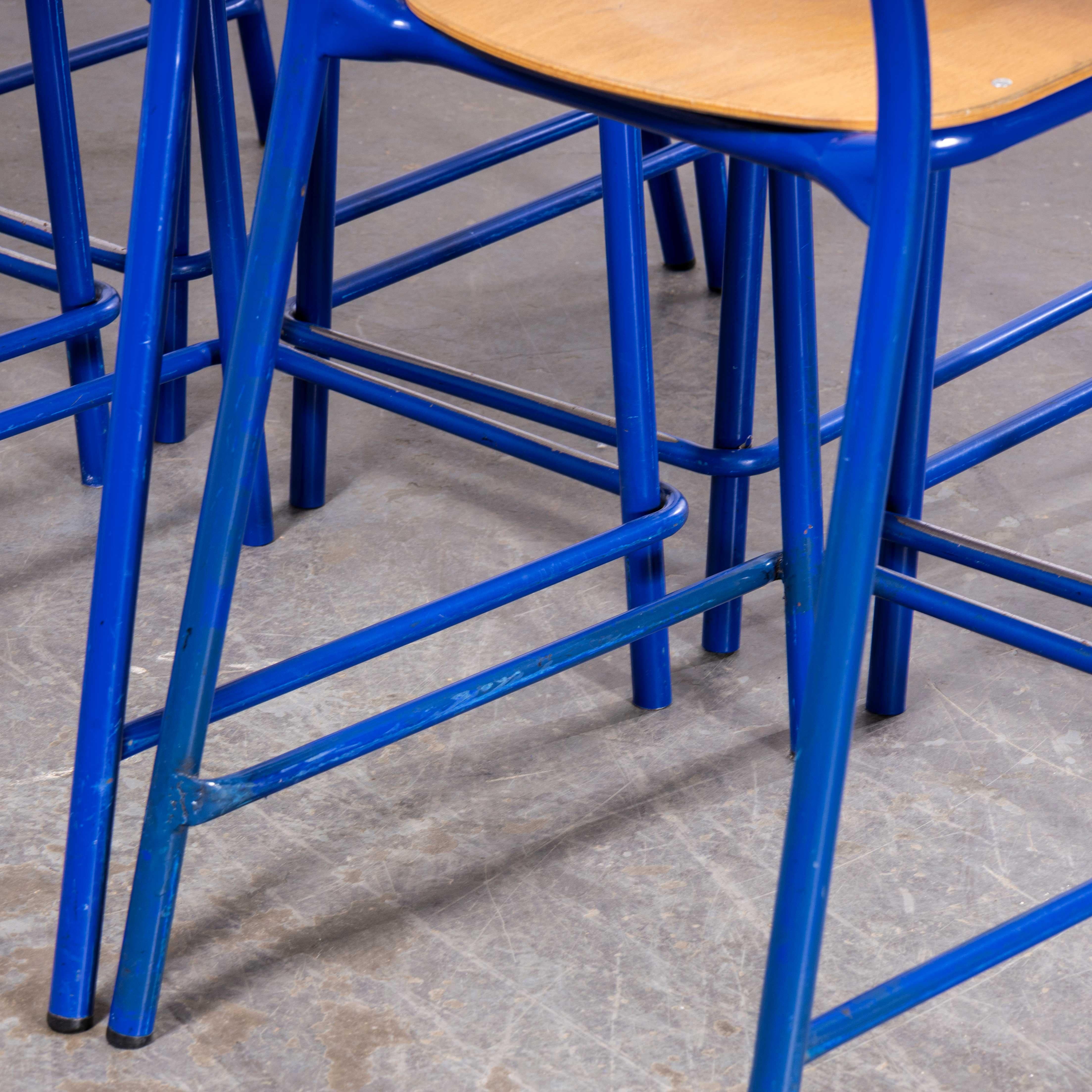 1970's French Mullca Stacking D Back High Bar Chair - Blue - Set Of Six For Sale 3