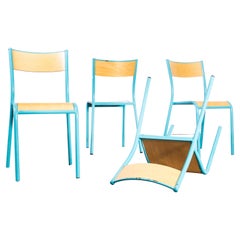 1970s French Mullca Stacking, Dining Chairs, Light Blue 510, Set of Four