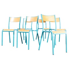 Mullca - Chaises de salle à manger empilables françaises des années 1970, bleu clair  510 - Lot de six