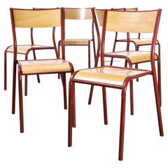 1970's French Mullca Stacking, Dining Chairs, Red Model 510, Set of Six