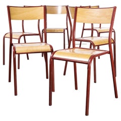 Chaises de salle à manger empilables Mullca françaises des années 1970, modèle rouge 510, ensemble de six pièces