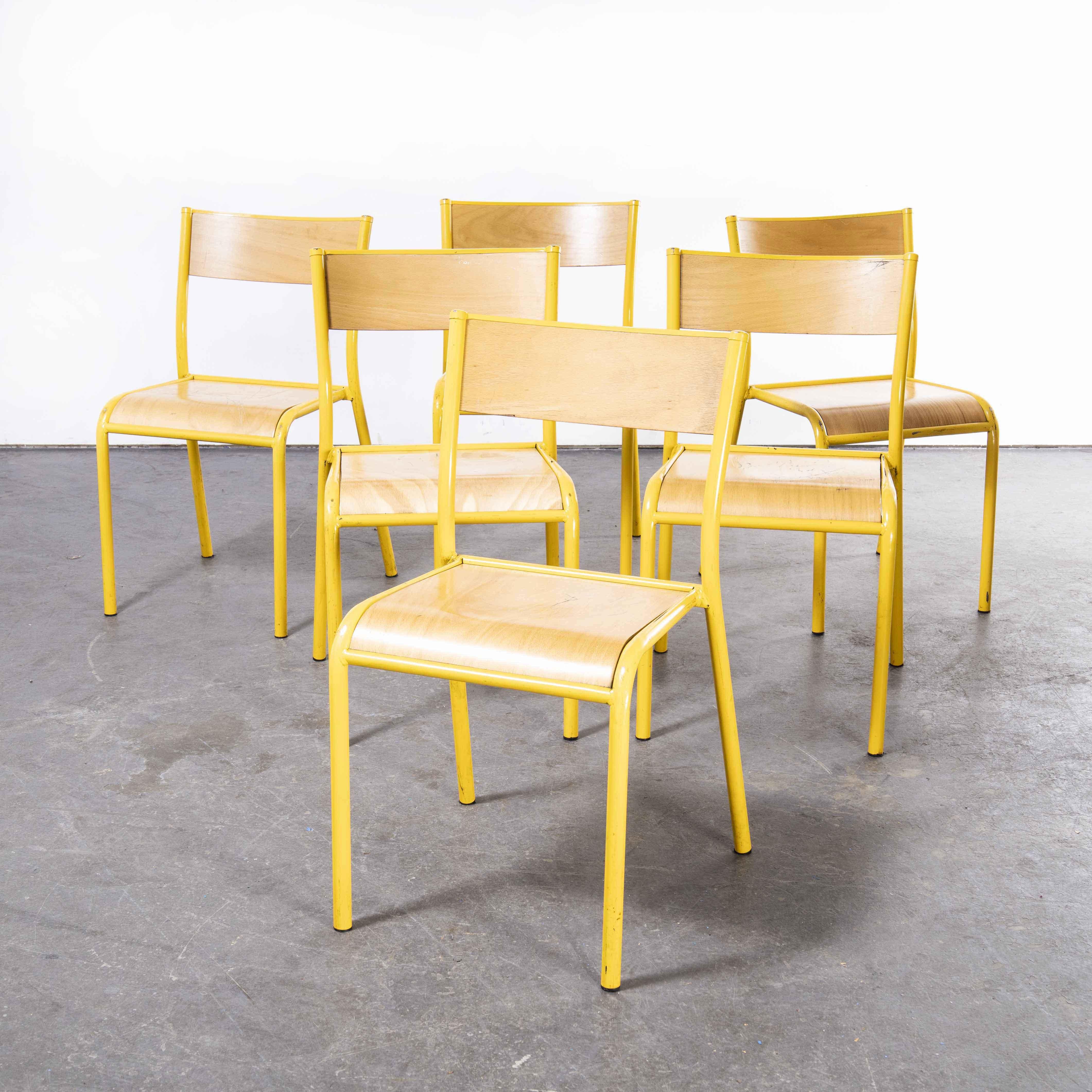 1970's French Mullca Stacking, Dining Chairs, Wide Yellow 510, Set of Six In Good Condition In Hook, Hampshire