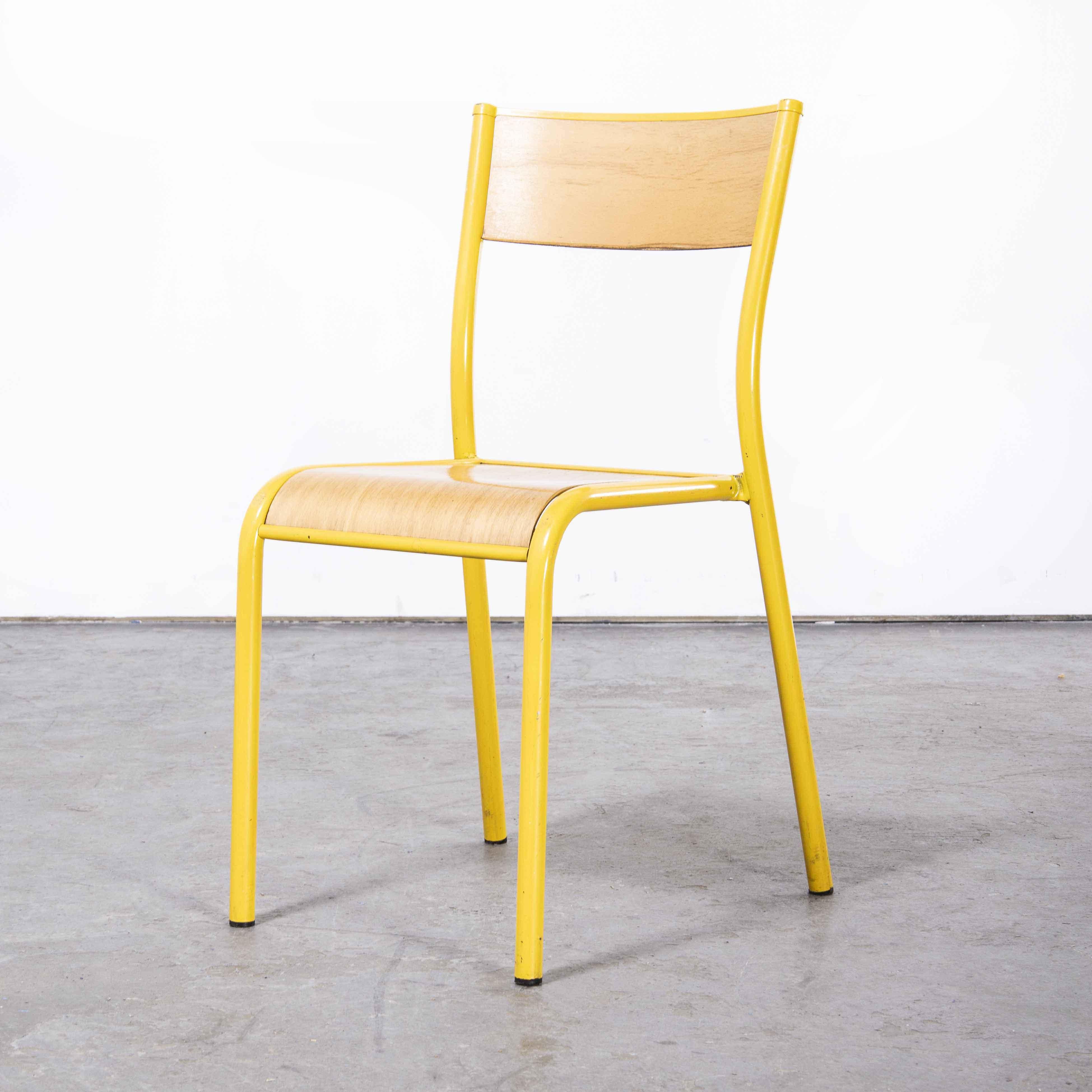 Birch 1970's French Mullca Stacking, Dining Chairs, Yellow 510, Set of Six