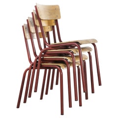1970's French Mullca Vintage Stacking School, Chairs, Red Model 511 - Set Of Four