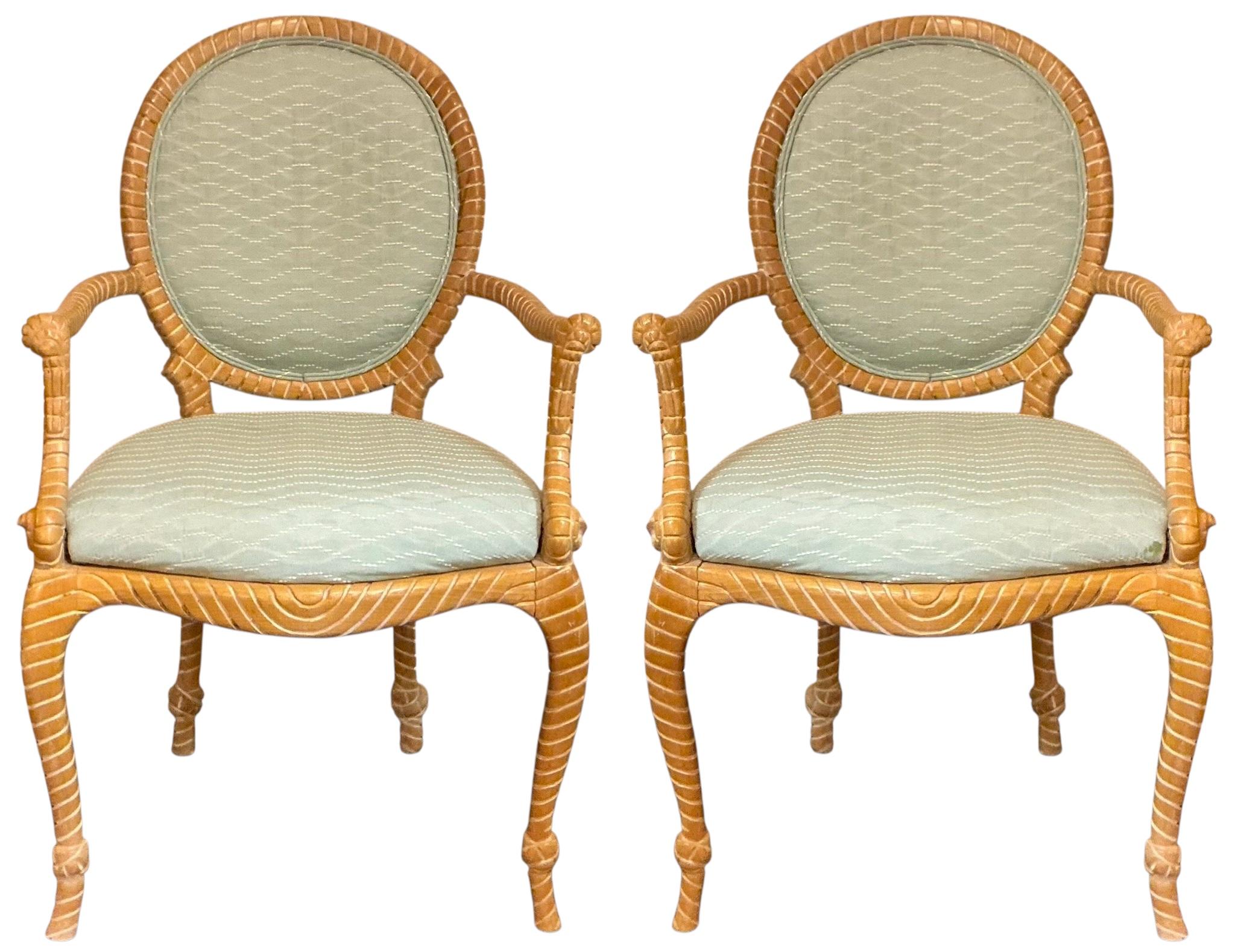 Sillas Bergere de Arce Tallado Estilo Napoleónico Francés Años 70 - Pareja Tapicería en venta