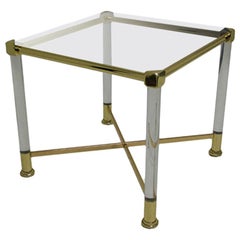 1970s French Neoclassical Brass and Plexi Side Table