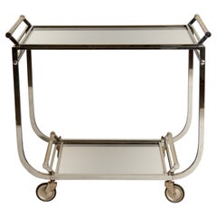 Chariot de bar français des années 1970 en nickel, lucite et miroir avec plateau amovible