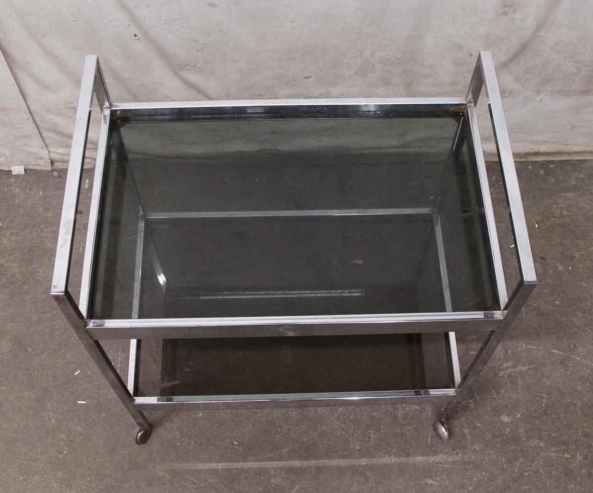 Mid-Century Modern 1970s French Nickel-Plated Two Shelf Bar Cart with Smoked Glass