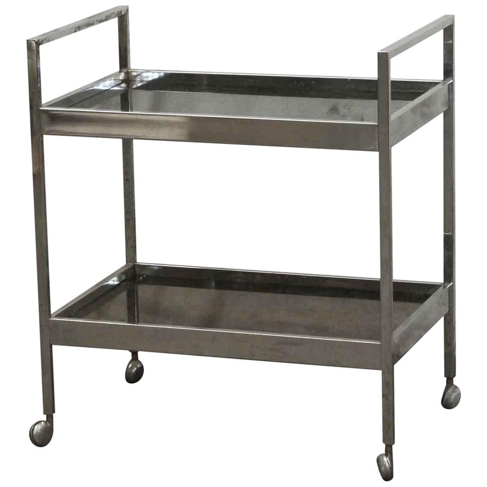 1970s French Nickel-Plated Two Shelf Bar Cart with Smoked Glass