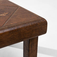 1970s French Oak Coffee Table With Floral Ceramic Top