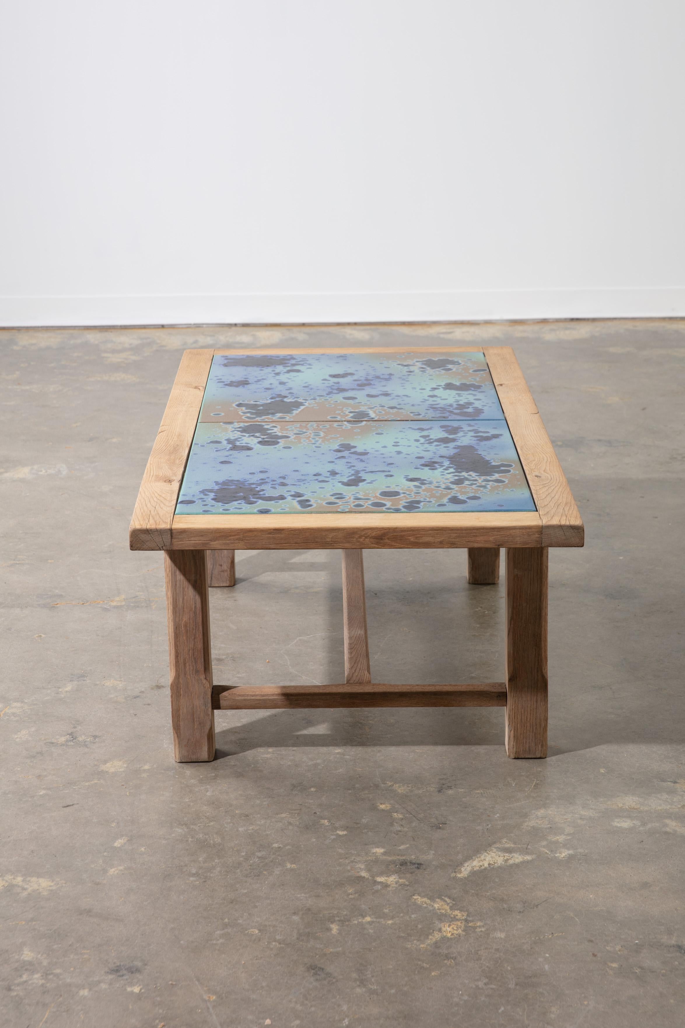 Mid-Century Modern 1970's French Oak Tile Top Coffee Table with Natural Finish