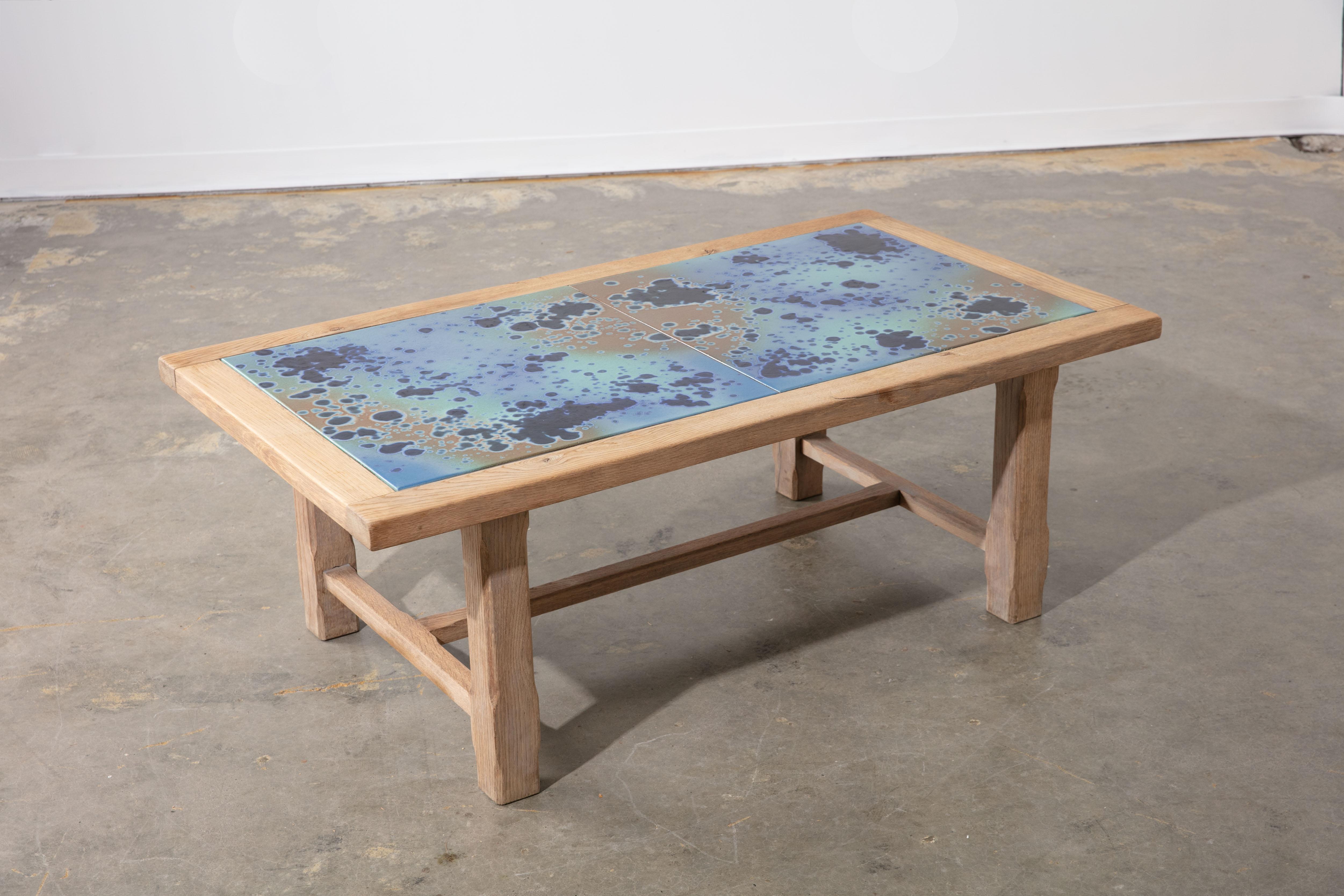 1970's French Oak Tile Top Coffee Table with Natural Finish In Good Condition In New York, NY