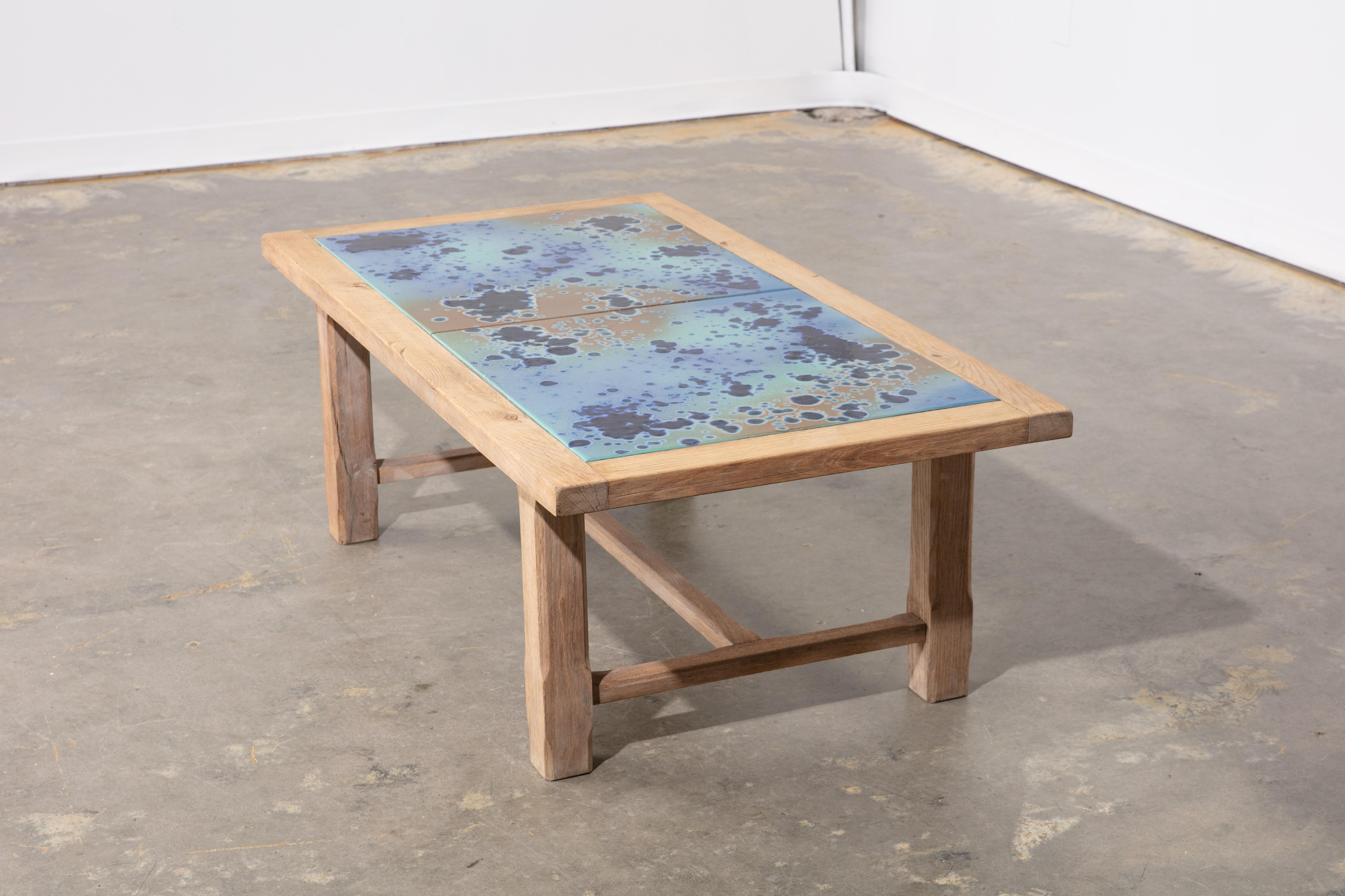 Late 20th Century 1970's French Oak Tile Top Coffee Table with Natural Finish