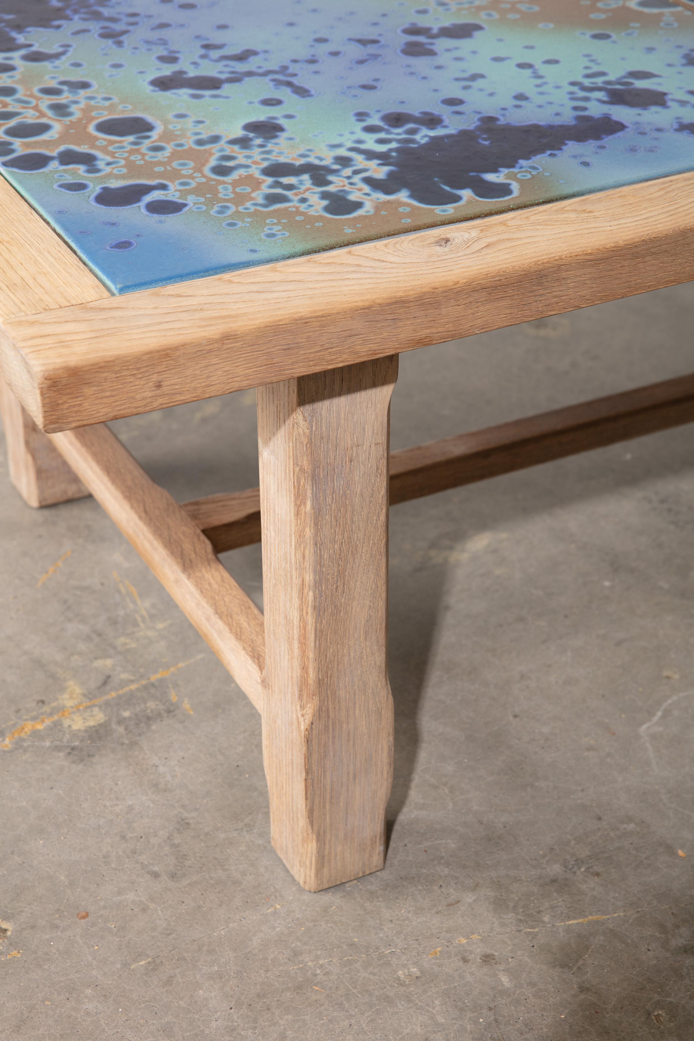 Ceramic 1970's French Oak Tile Top Coffee Table with Natural Finish