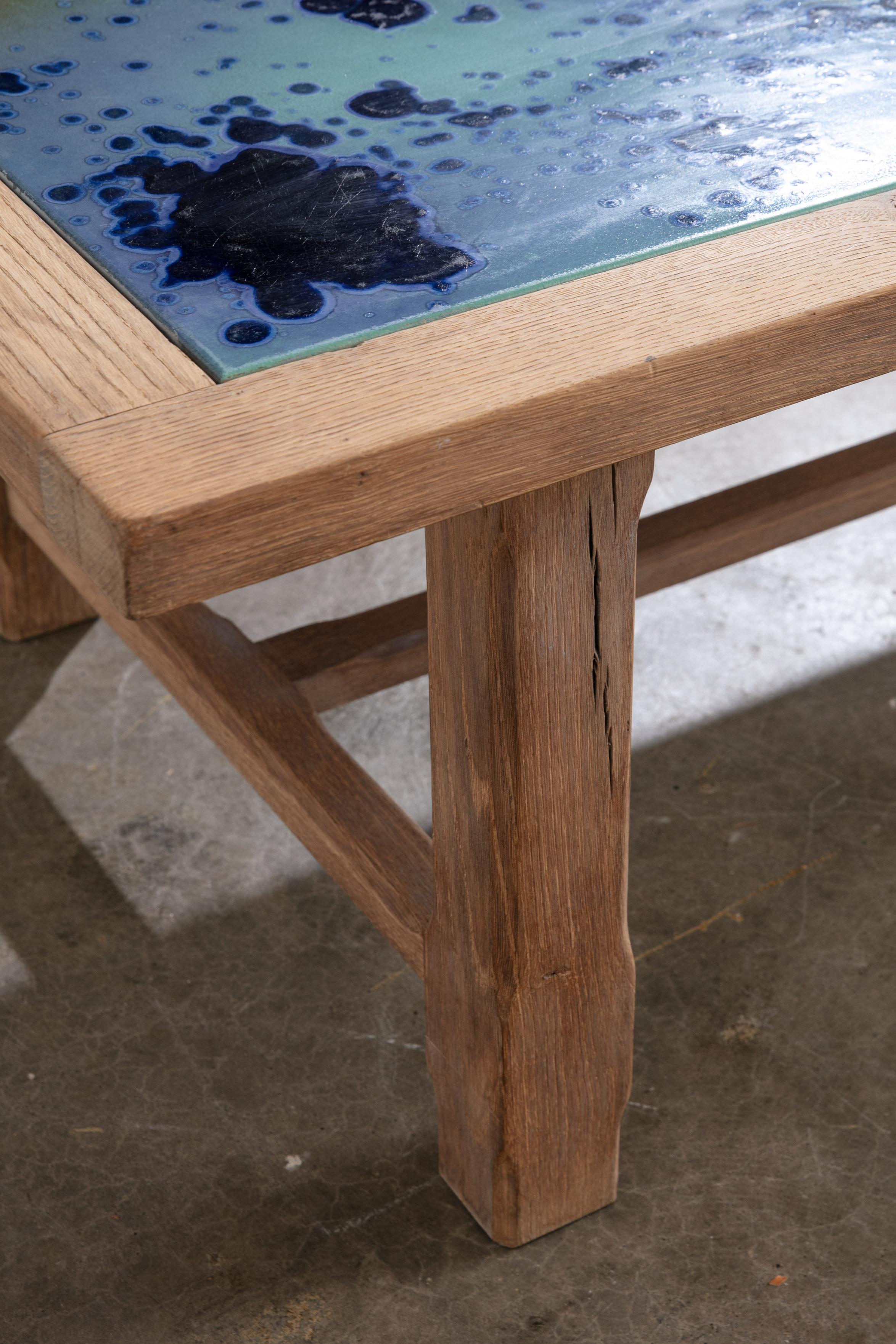 1970's French Oak Tile Top Coffee Table with Natural Finish 3