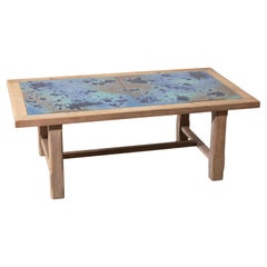 1970's French Oak Tile Top Coffee Table with Natural Finish