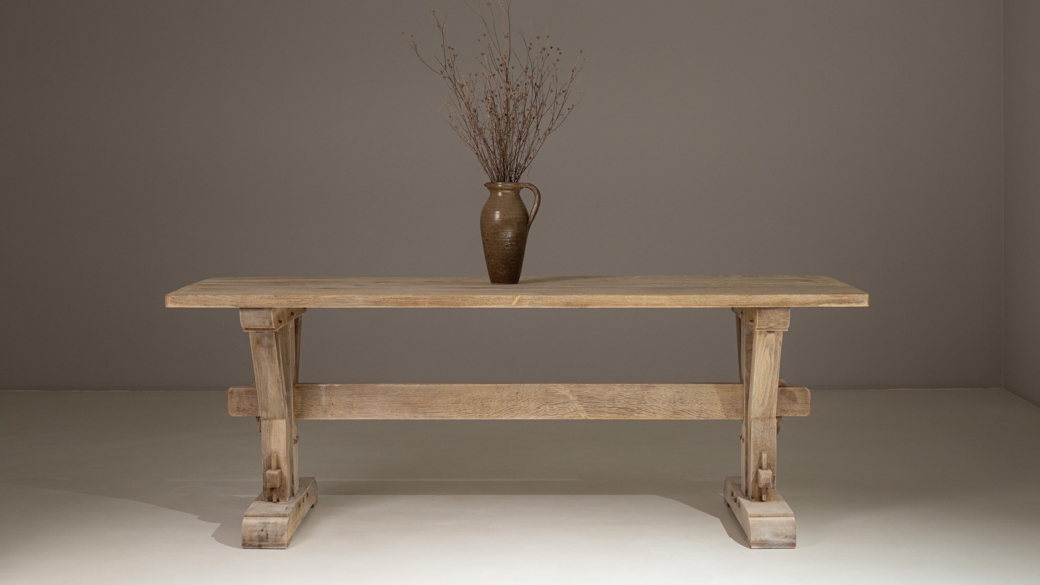 1970s French Oak Trestle Dining Table For Sale 6