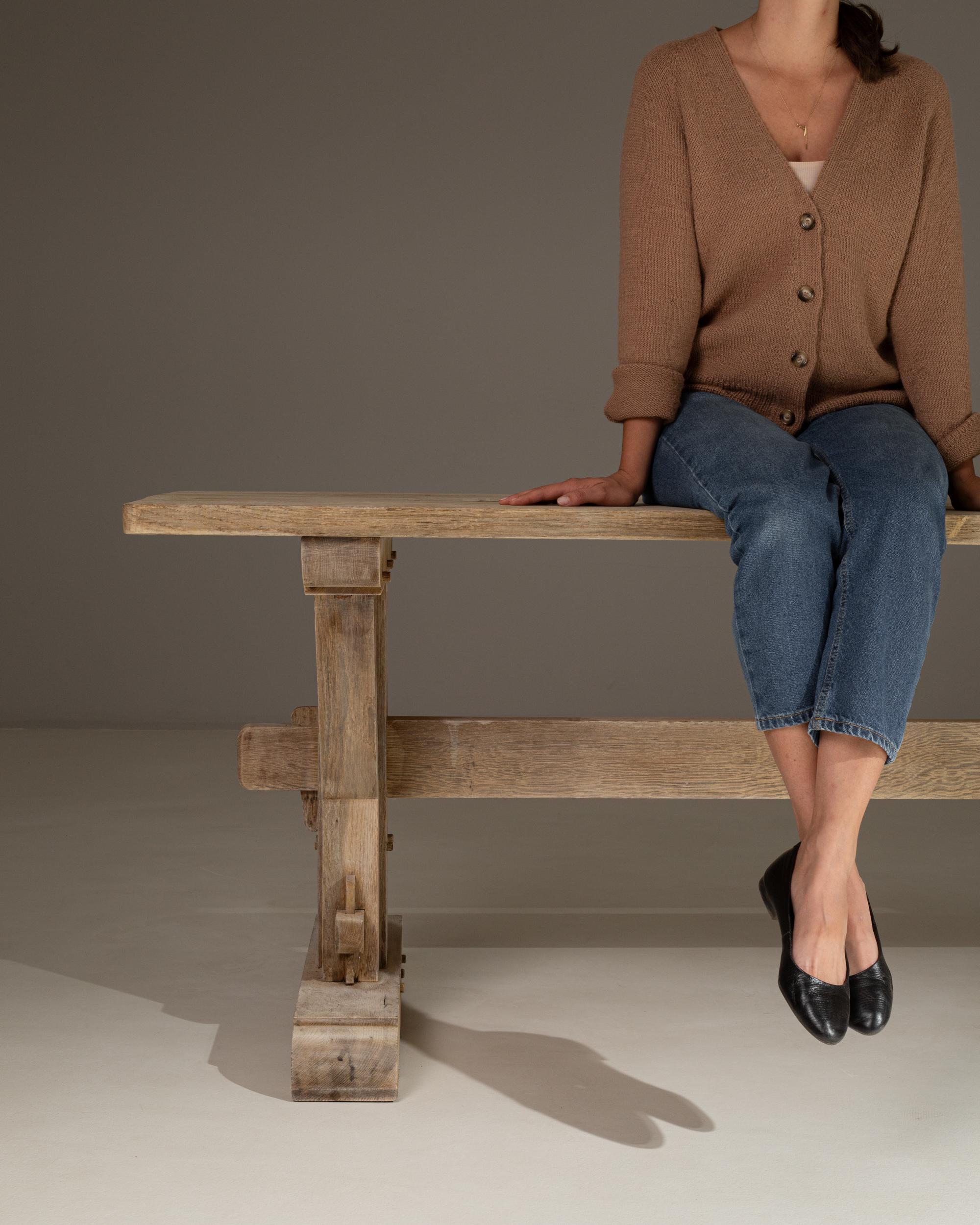 1970s French Oak Trestle Dining Table For Sale 9
