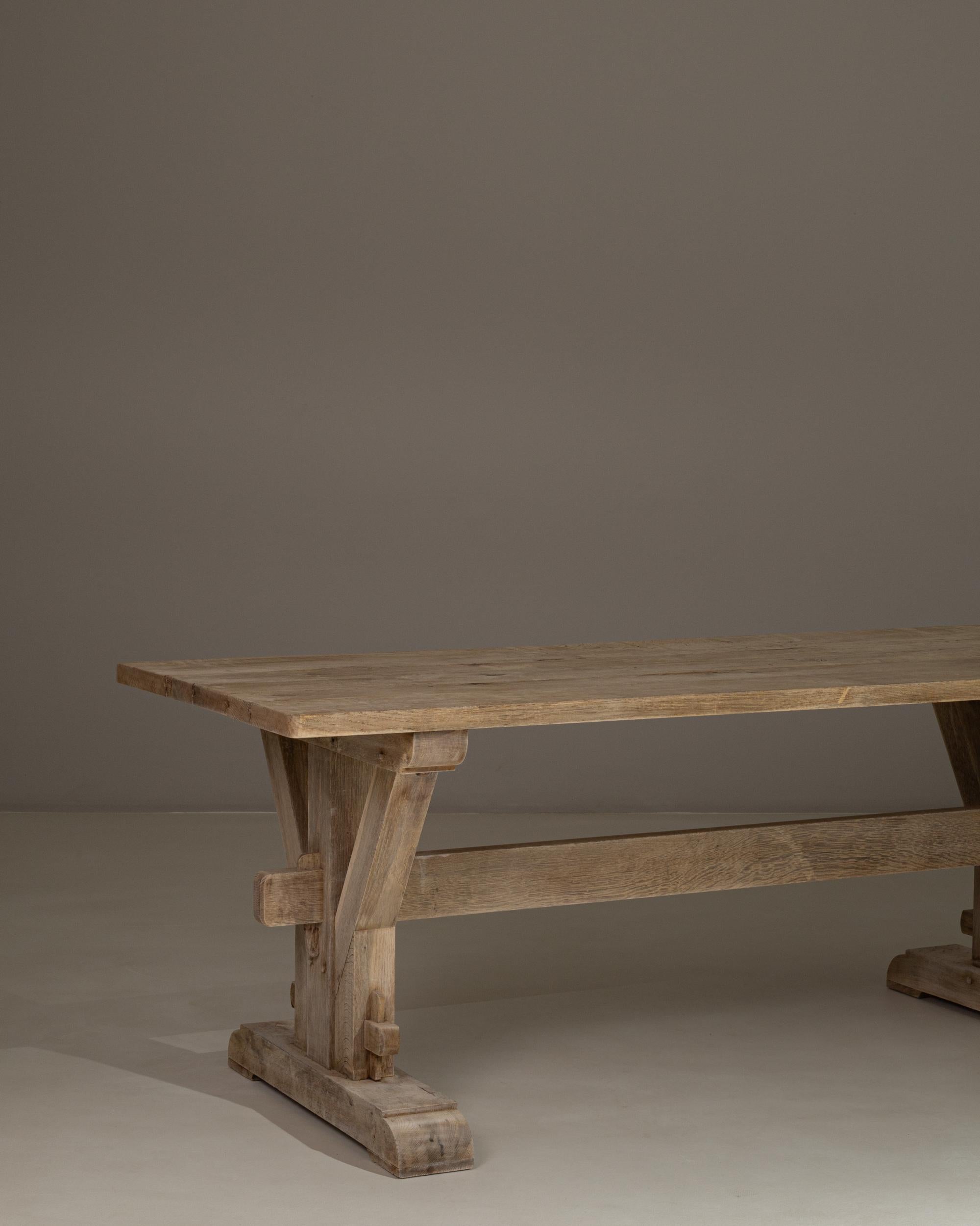 1970s French Oak Trestle Dining Table In Good Condition For Sale In High Point, NC
