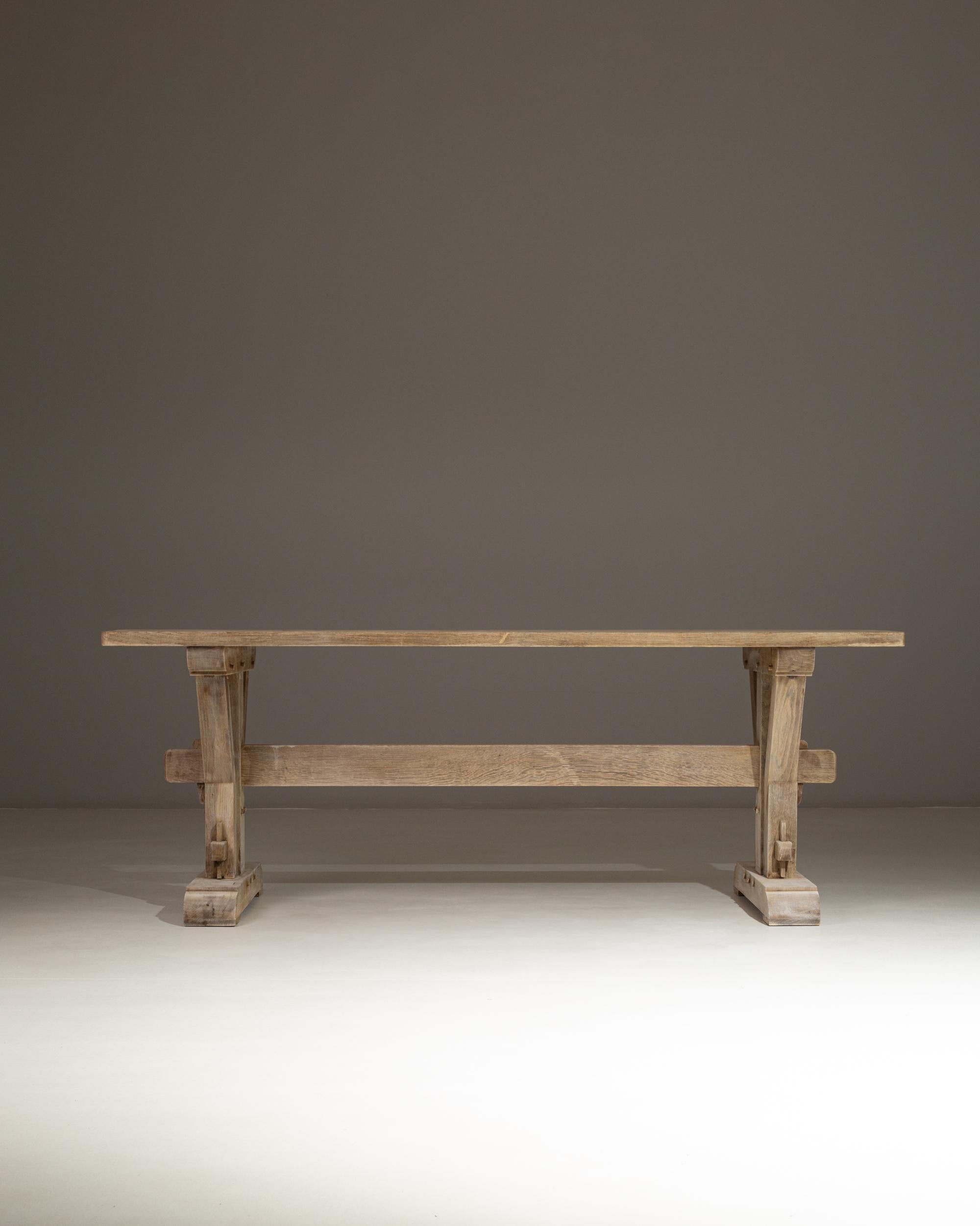 1970s French Oak Trestle Dining Table For Sale 1