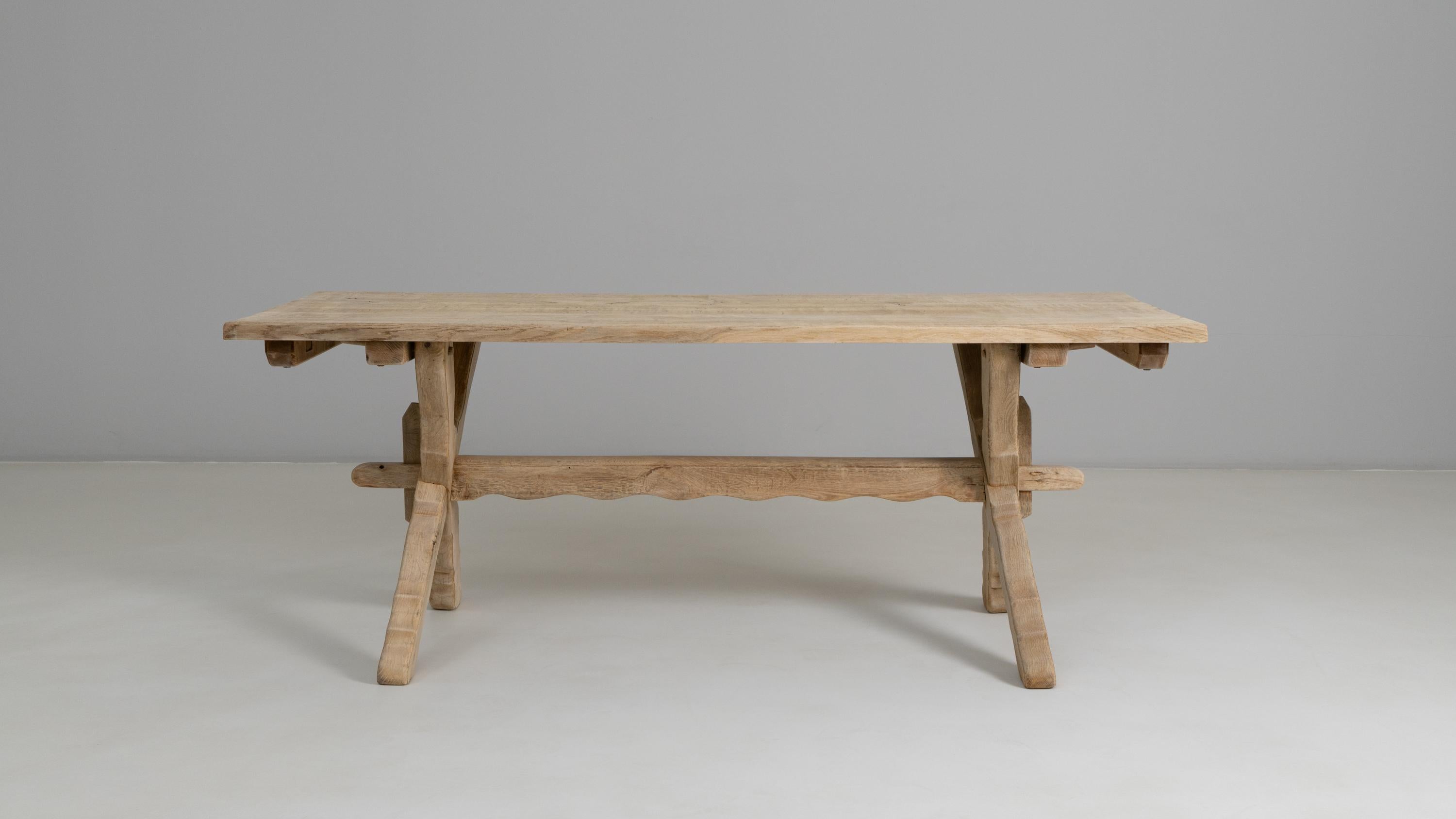 1970s French Oak Trestle Dining Table For Sale 1