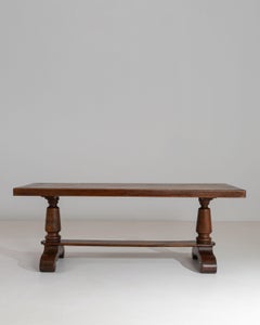 1970s French Oak Trestle Dining Table In Original Patina