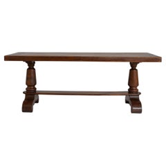 Vintage 1970s French Oak Trestle Dining Table In Original Patina