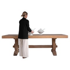 1970s French Oak Trestle Dining Table with Practical Joinery