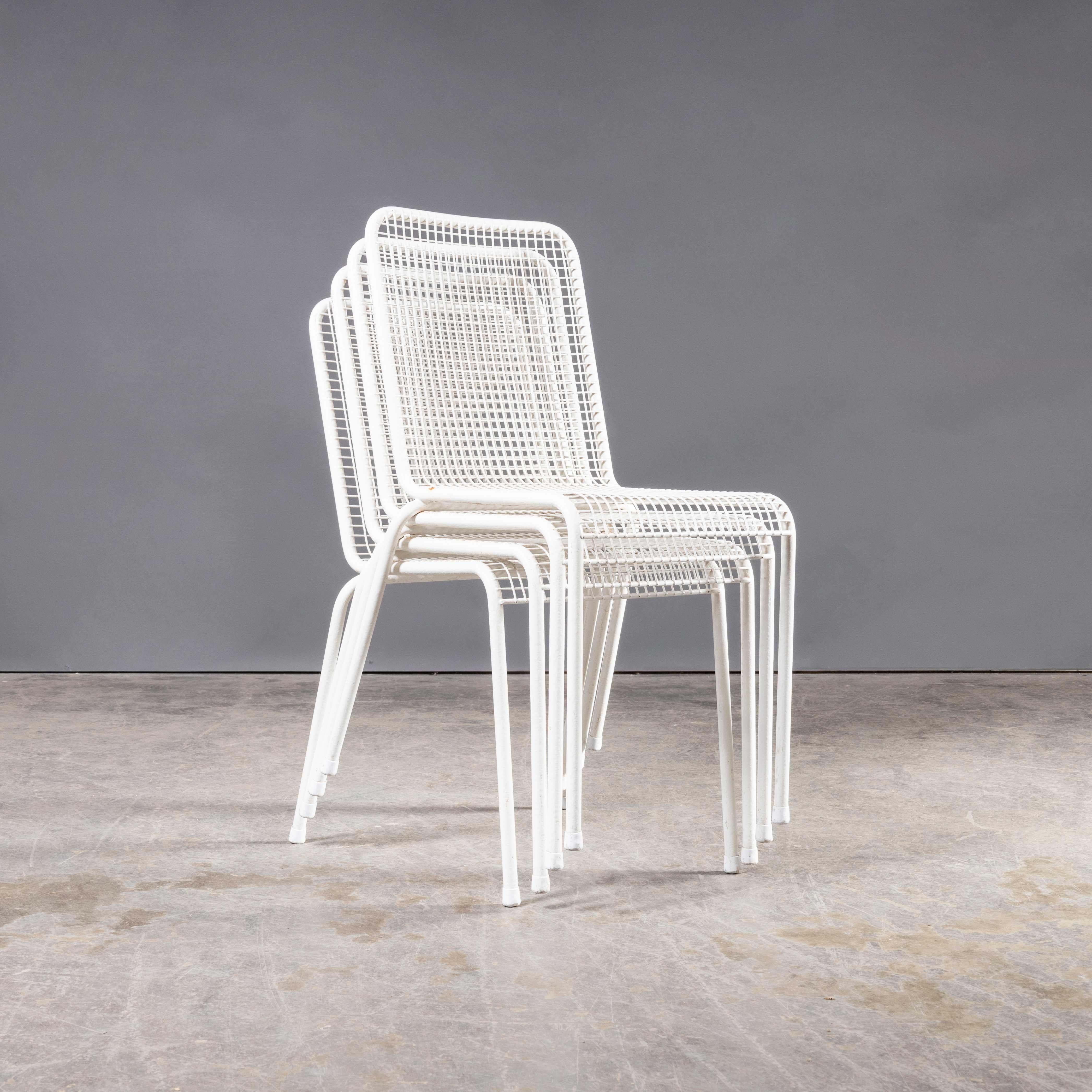 1970’s French Original Wire Mesh White Outdoor Dining Chairs – Set Of Four
1970’s French Original Wire Mesh White Outdoor Dining Chairs – Set Of Four. Simple stylish outdoor chairs from France. The frames are steel which was plastic coated, a new