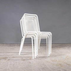 1970's French Original Wire Mesh White Outdoor Dining Chairs - Set Of Four