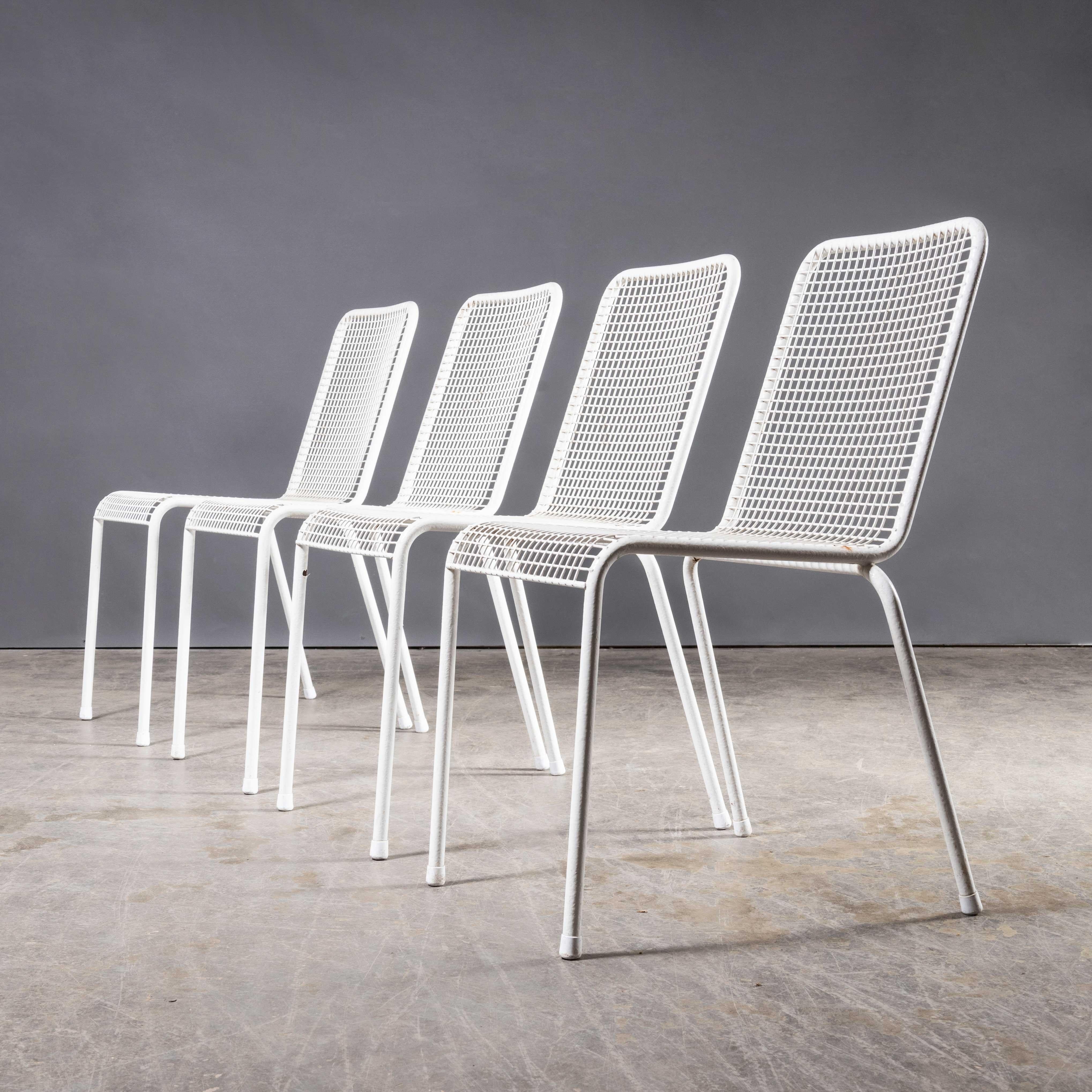 1970's French Original Wire Mesh White Outdoor Dining Chairs - Set Of Four In Good Condition For Sale In Hook, Hampshire